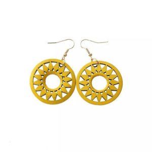 Handmade Round Yellow Balsa Wood Earrings